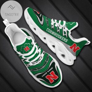 Personalized Nebraska Cornhuskers Ncaa Saint Patrick S Day Shamrock Custom Name Clunky Max Soul Shoes Sneakers For Mens Womens