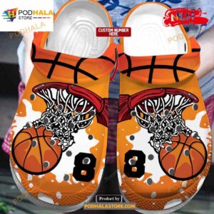 Personalized Number Basketball Hoop Watercolor Crocs Classic Clog Shoes