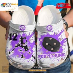 Personalized Number Purple Rink Ice Hockey Girl Player Crocs Classic Clog Shoes