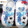 Personalized Number Soccer Goal Blue White Watercolor Crocs Classic Clog Shoes