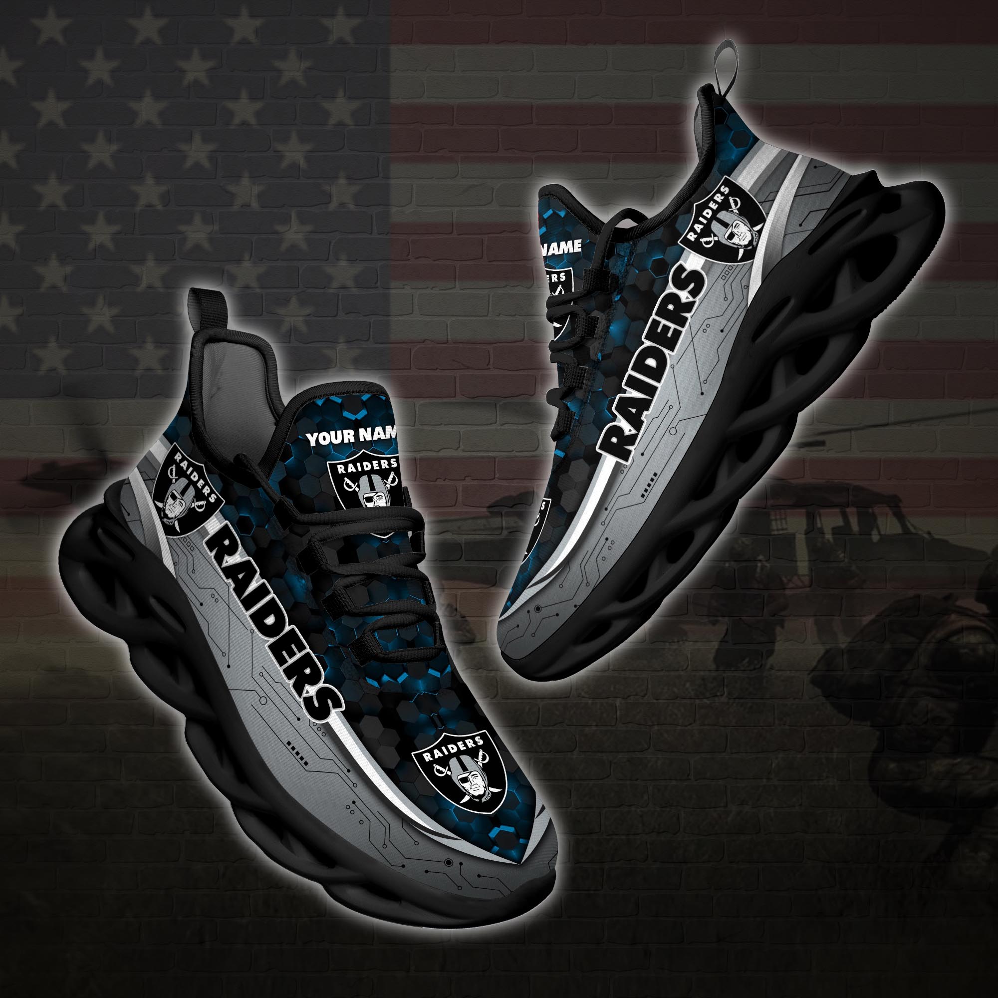 Personalized Oakland Raiders Football Team Max Soul Clunky Sneaker Personalized Oakland Raiders Football Team Max Soul Clunky Sneaker