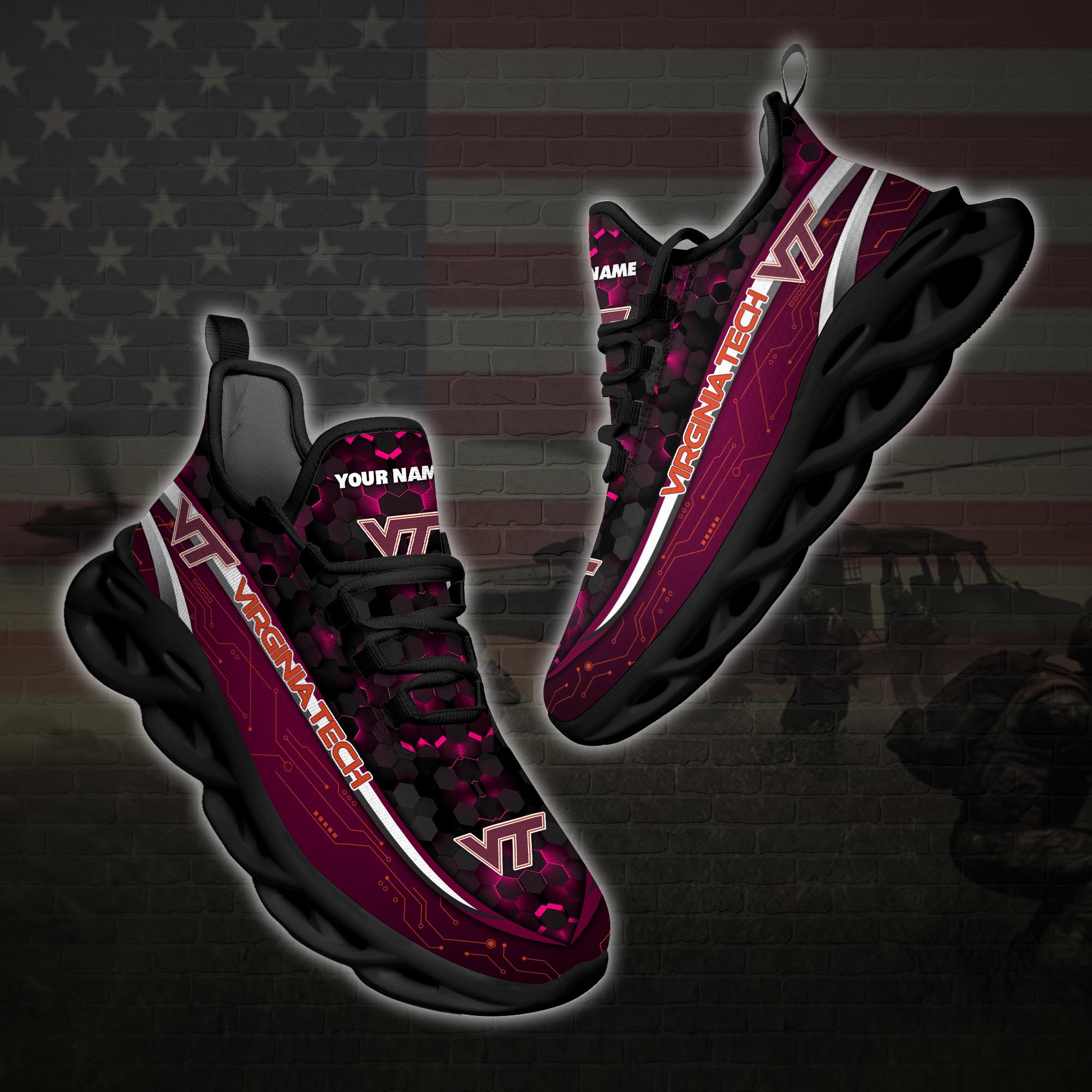Personalized Virginia Tech Hokies Football Team Clunky Max Soul Shoes Personalized Virginia Tech Hokies Football Team Clunky Max Soul Shoes