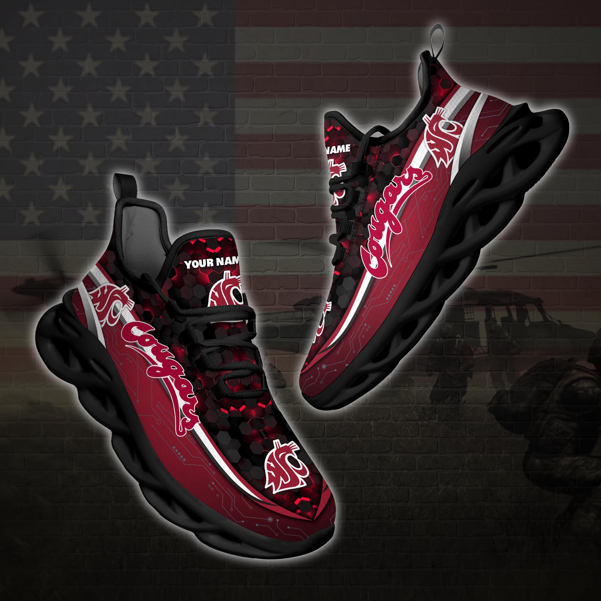 Personalized Washington State Cougars Football Team Clunky Max Soul Shoes Personalized Washington State Cougars Football Team Clunky Max Soul Shoes