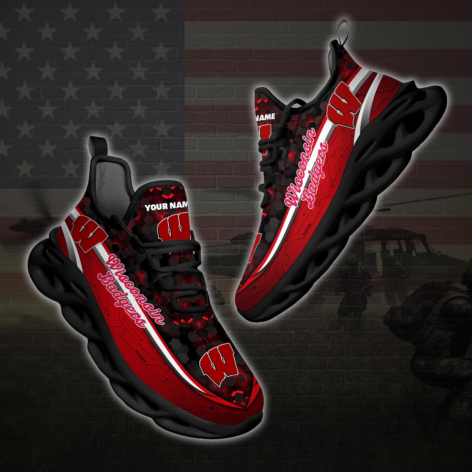 Personalized Wisconsin Badgers Football Team Clunky Max Soul Shoes Personalized Wisconsin Badgers Football Team Clunky Max Soul Shoes