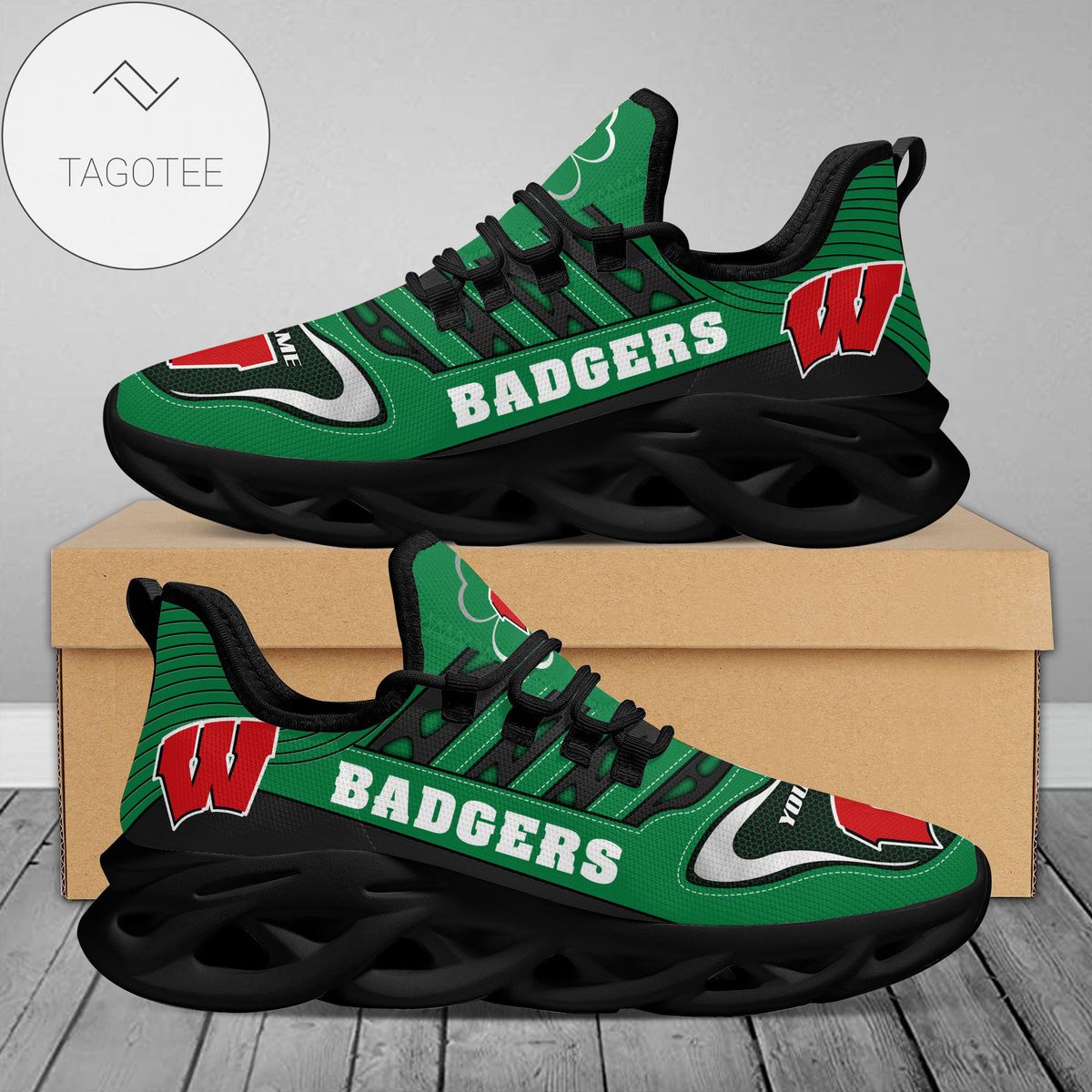 Personalized Wisconsin Badgers Ncaa Saint Patrick S Day Shamrock Custom Name Clunky Max Soul Shoes Sneakers For Mens Womens Personalized Wisconsin Badgers Ncaa Saint Patrick S Day Shamrock Custom Name Clunky Max Soul Shoes Sneakers For Mens Womens