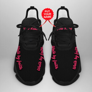 Pink Ribbon Walk By Faith Custom Name Clunky Max Soul Shoes