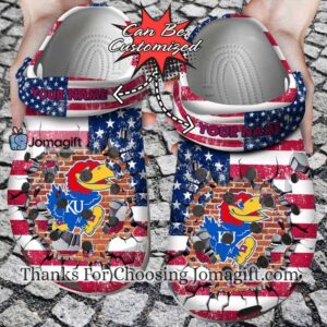 [Popular] Custom Name  Kansas Jayhawks American Flag Crocs Gift