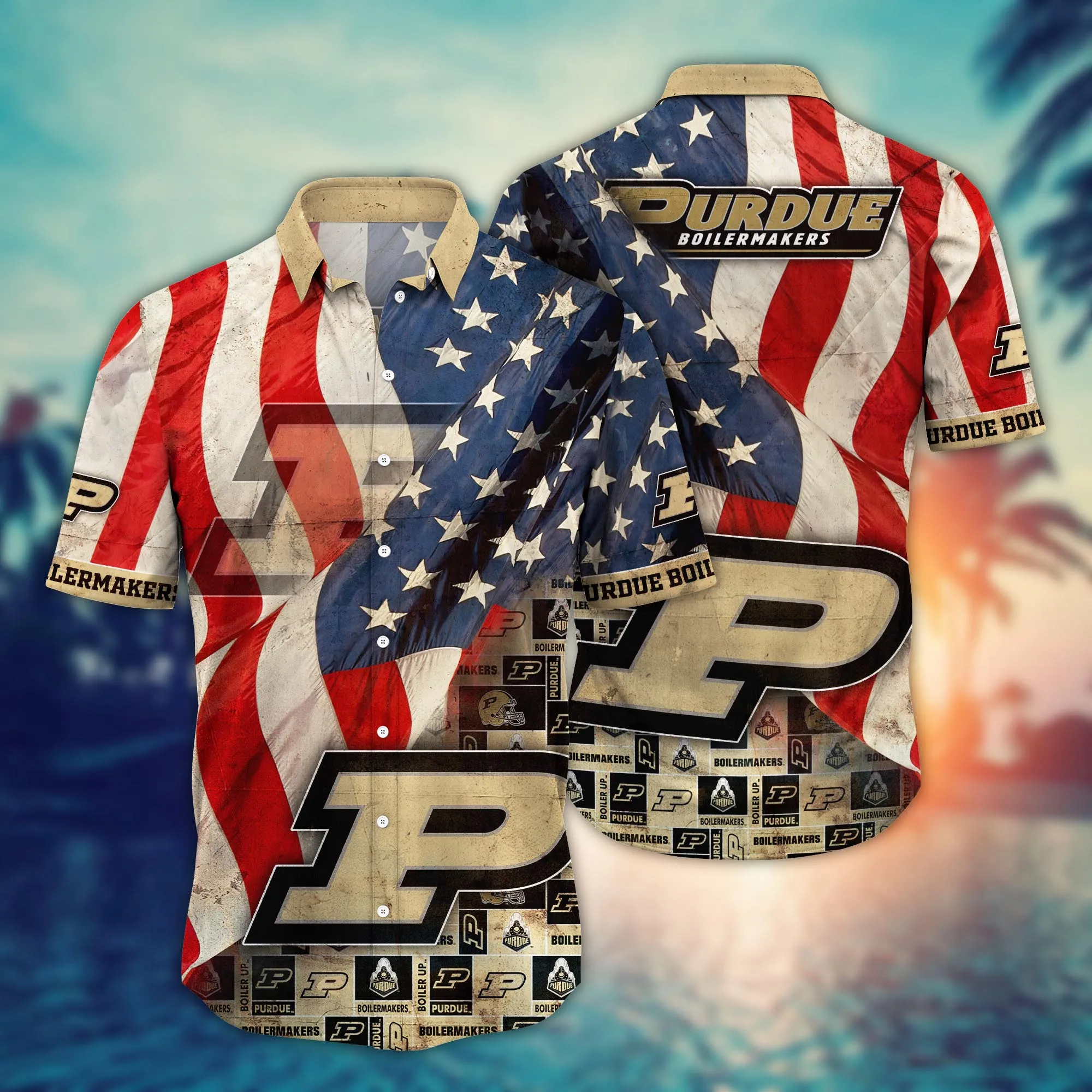 Purdue Boilermakers America Flag Pattern Independence Day Hawaiian Shirt Purdue Boilermakers America Flag Pattern Independence Day Hawaiian Shirt