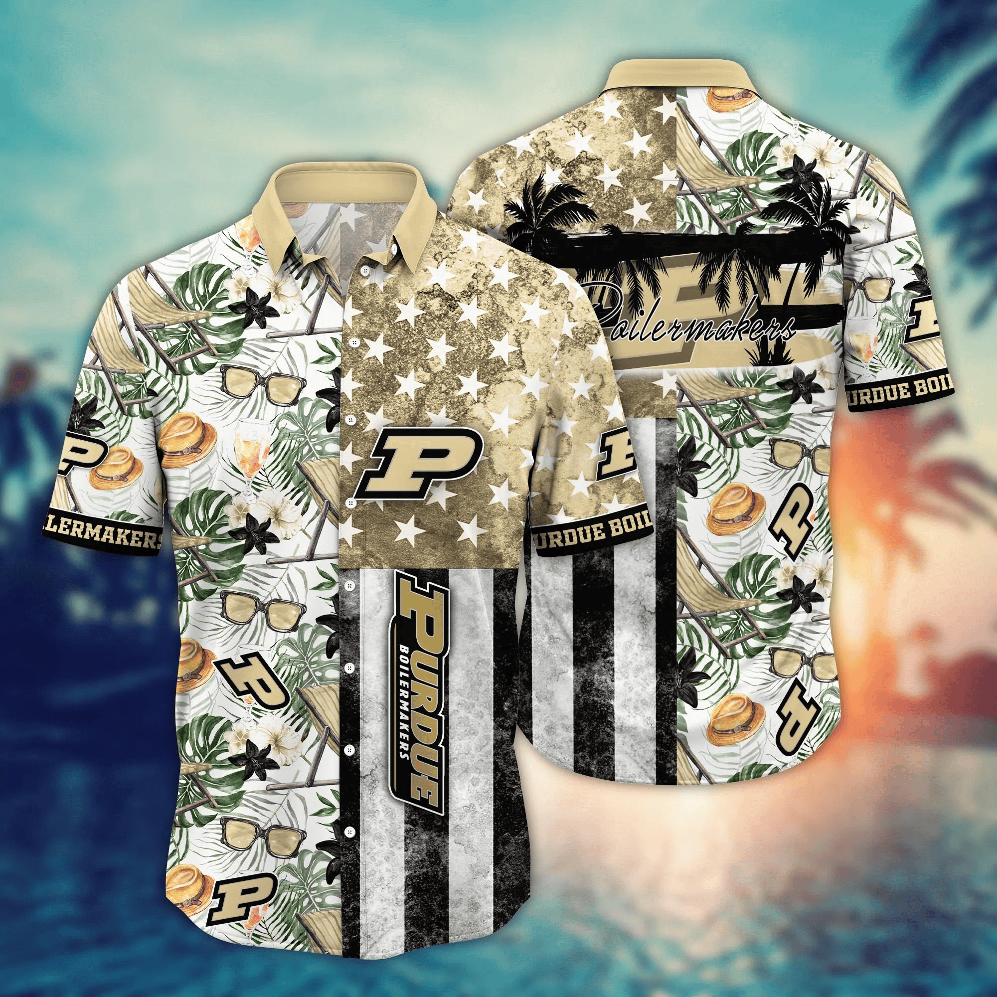 Purdue Boilermakers Palm Tree American Star Hawaiian Shirt Purdue Boilermakers Palm Tree American Star Hawaiian Shirt
