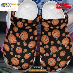 Simple Black Orange Basketball Pattern For Unisex Crocs Classic Clog Shoes