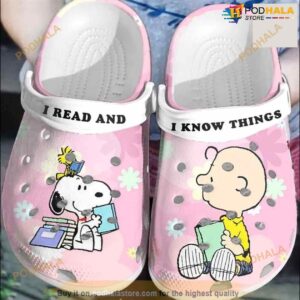 Snoopy And Charlie Brown Peanust I Read And I Know Things Gift For Fan Classic Water Rubber Crocs