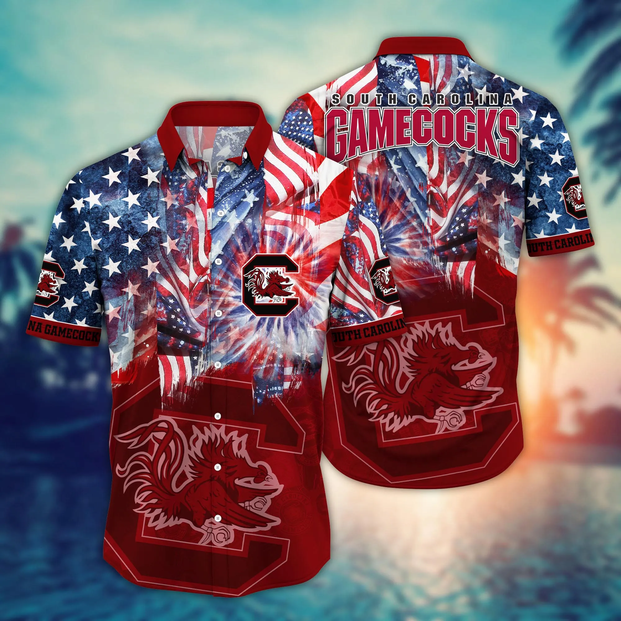 South Carolina Gamecocks 4th Of July America Flag Pattern Hawaiian Shirt South Carolina Gamecocks 4th Of July America Flag Pattern Hawaiian Shirt