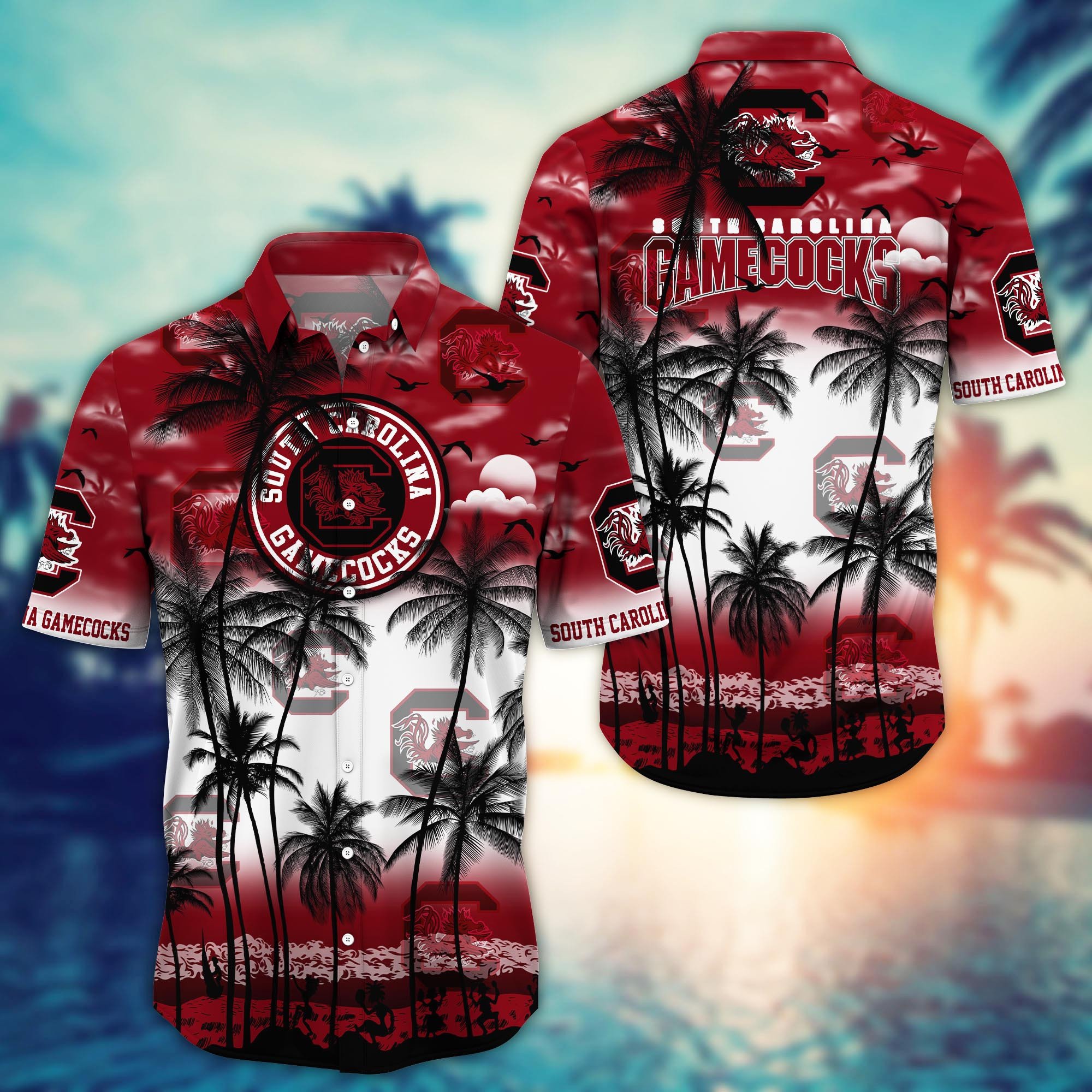 South Carolina Gamecocks Black Palm Tree Hawaiian Shirt South Carolina Gamecocks Black Palm Tree Hawaiian Shirt
