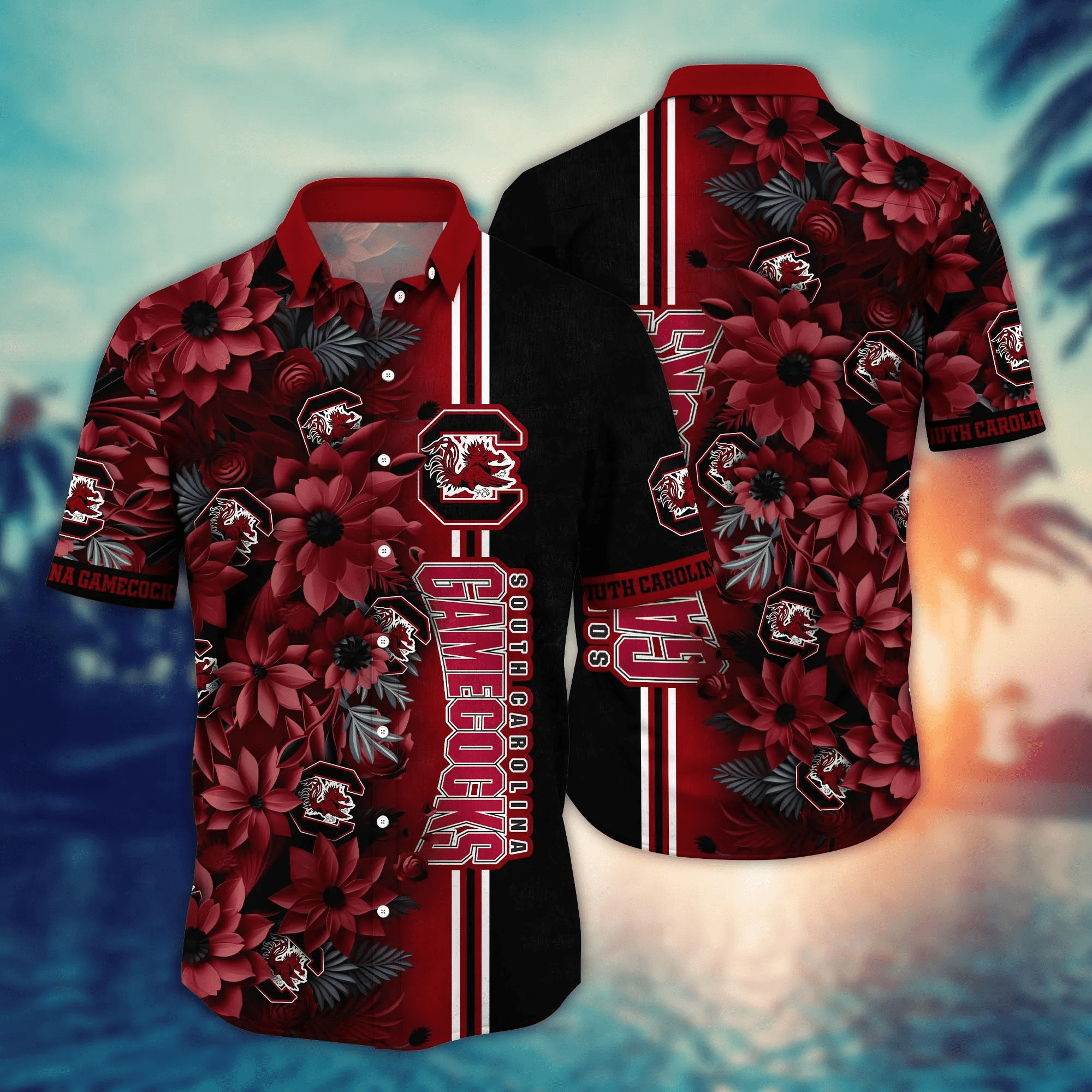 South Carolina Gamecocks Flowered Aloha Hawaiian Shirt South Carolina Gamecocks Flowered Aloha Hawaiian Shirt