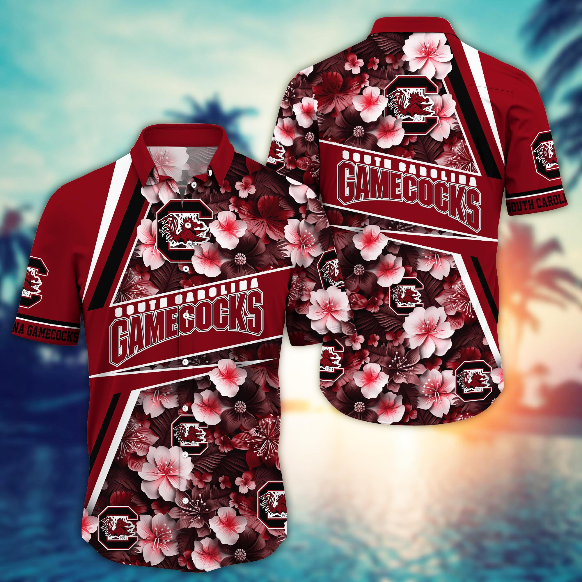 South Carolina Gamecocks Flowered Aloha Hawaiian Shirt South Carolina Gamecocks Flowered Aloha Hawaiian Shirt