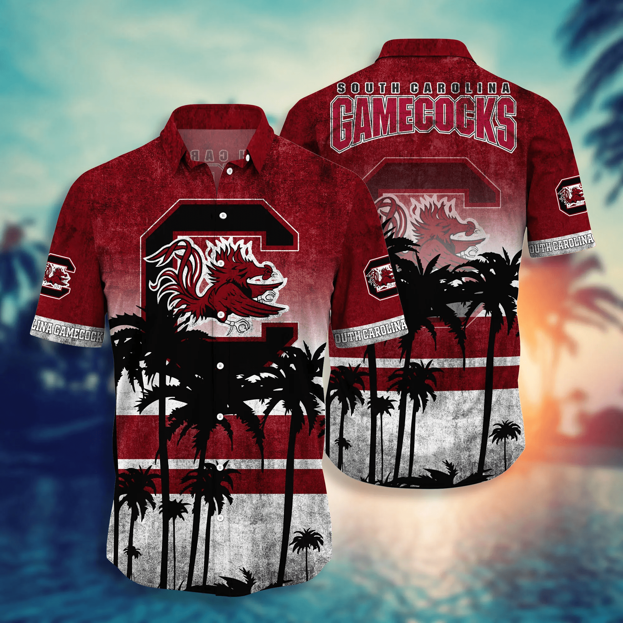 South Carolina Gamecocks Palm Tree Island Hawaiian Shirt South Carolina Gamecocks Palm Tree Island Hawaiian Shirt