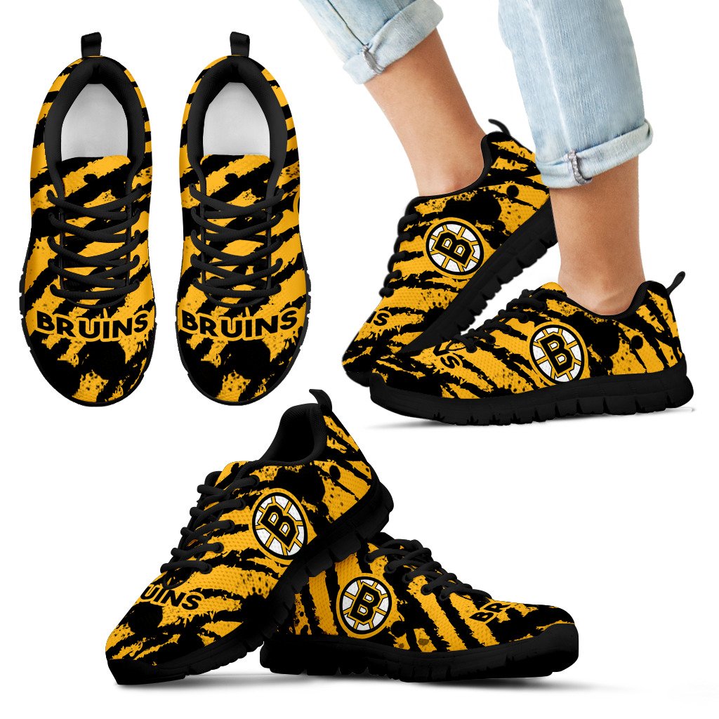 Stripes Pattern Print Boston Bruins Sneakers Stripes Pattern Print Boston Bruins Sneakers