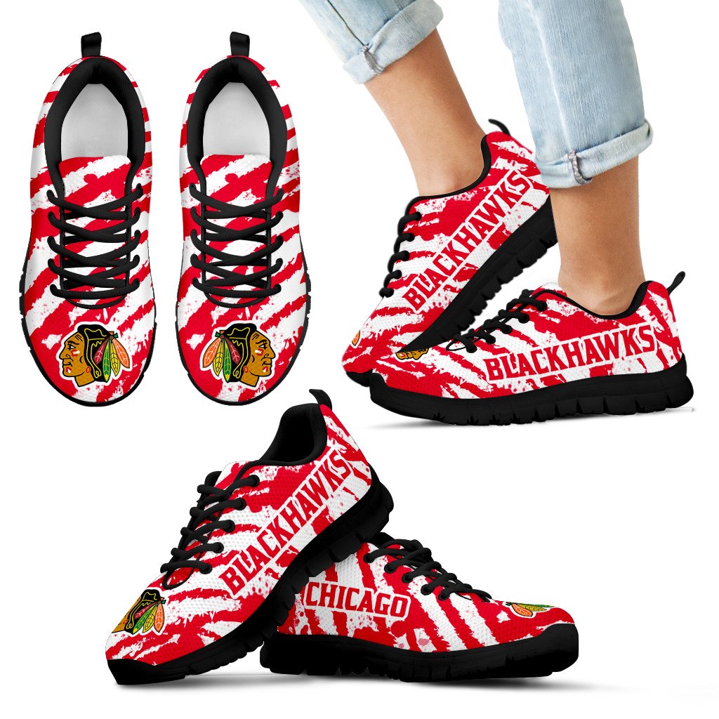 Stripes Pattern Print Chicago Blackhawks Sneakers V3 Stripes Pattern Print Chicago Blackhawks Sneakers V3