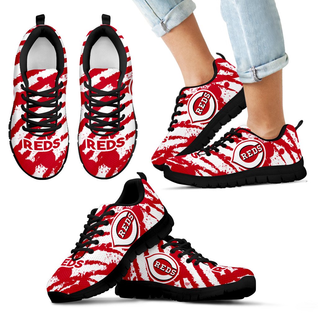 Stripes Pattern Print Cincinnati Reds Sneakers Stripes Pattern Print Cincinnati Reds Sneakers