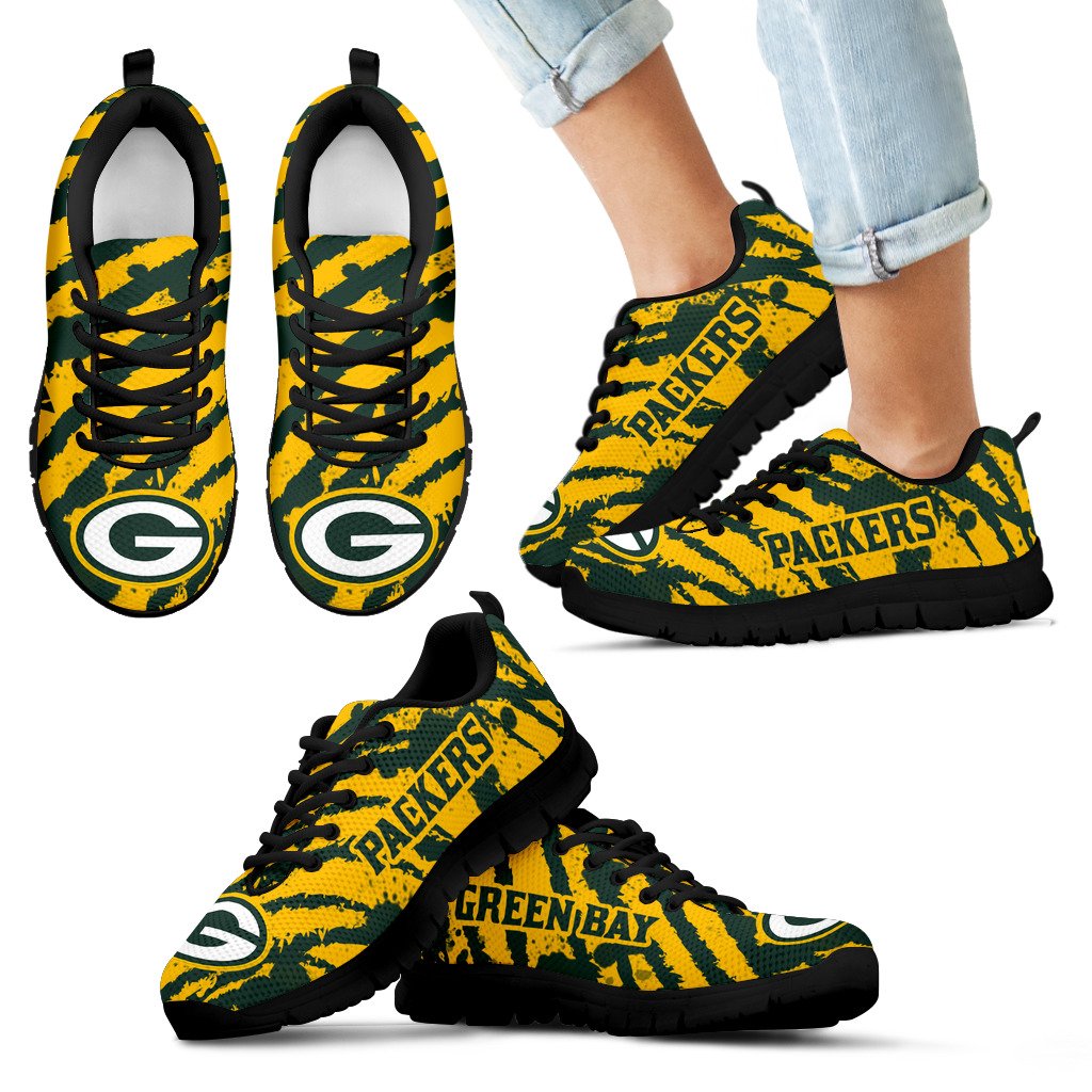 Stripes Pattern Print Green Bay Packers Sneakers V3 Stripes Pattern Print Green Bay Packers Sneakers V3