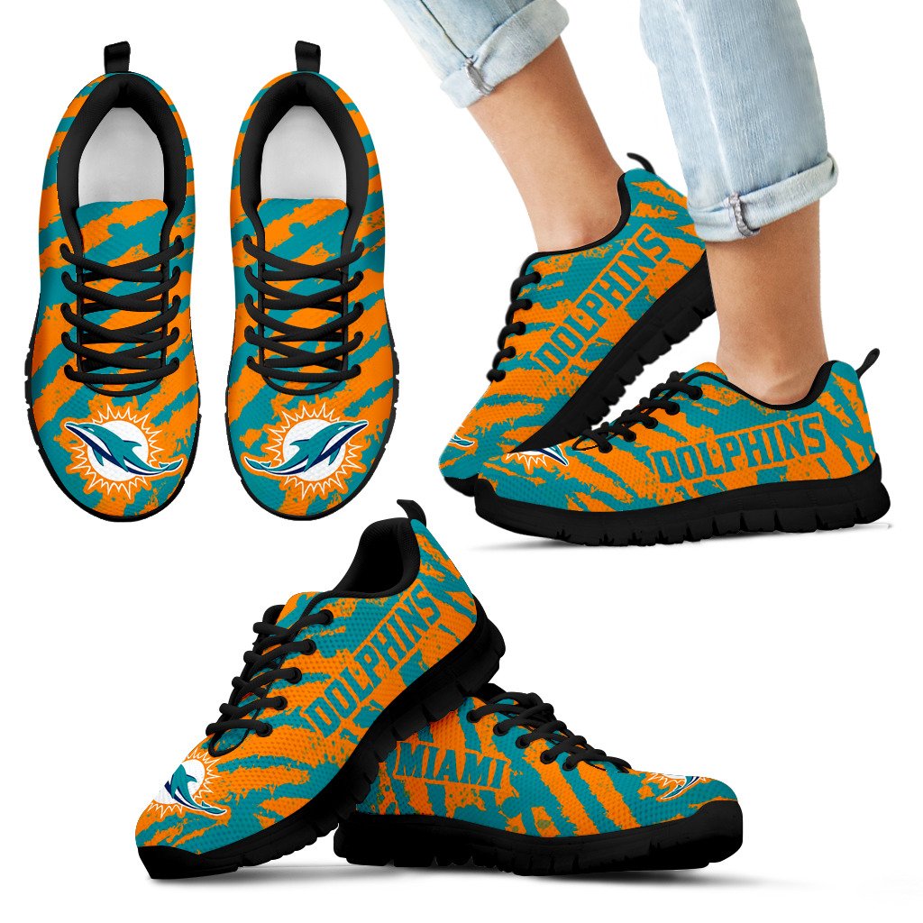 Stripes Pattern Print Miami Dolphins Sneakers V3 Stripes Pattern Print Miami Dolphins Sneakers V3