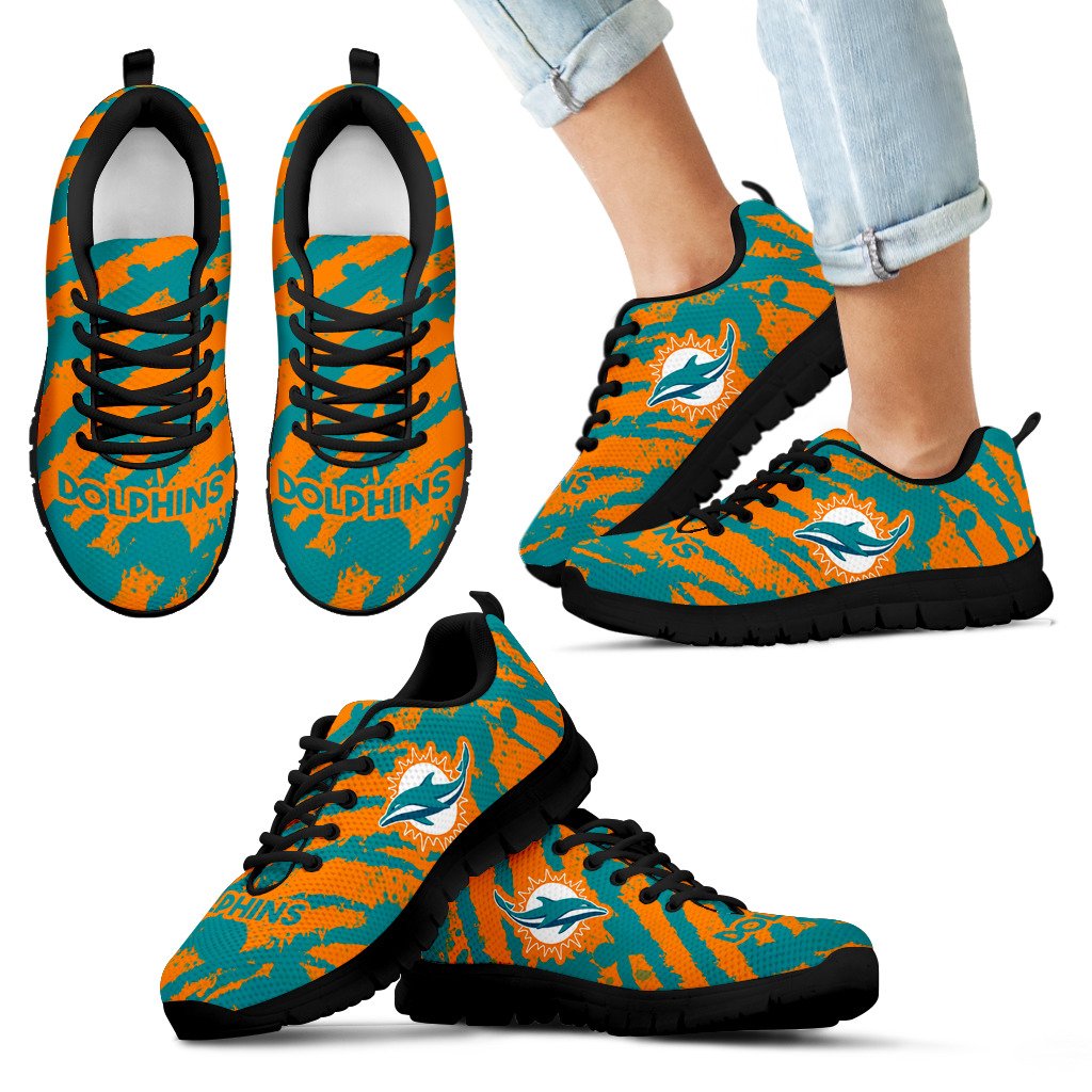 Stripes Pattern Print Miami Dolphins Sneakers Stripes Pattern Print Miami Dolphins Sneakers