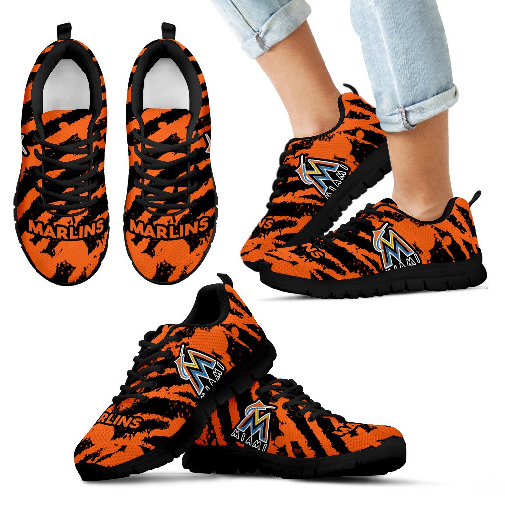Stripes Pattern Print Miami Marlins Sneakers Stripes Pattern Print Miami Marlins Sneakers