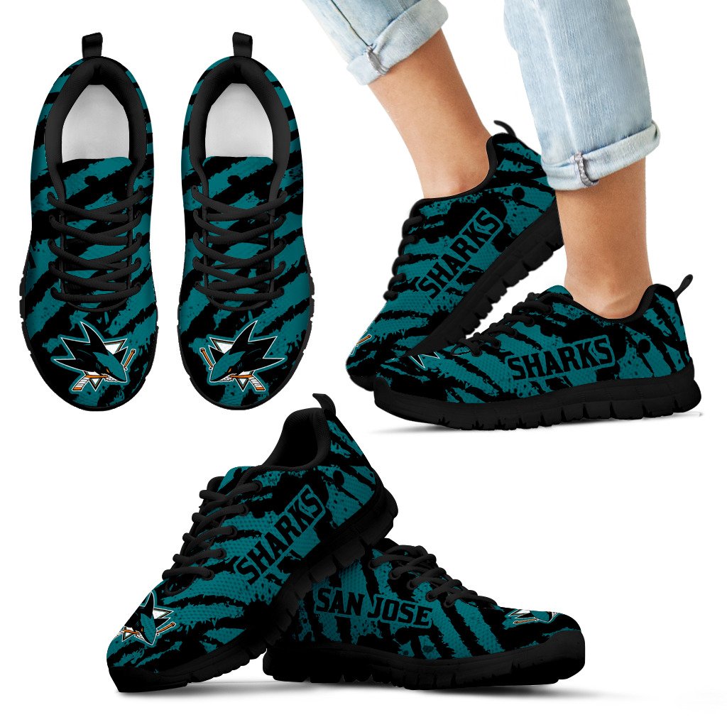Stripes Pattern Print San Jose Sharks Sneakers V3 Stripes Pattern Print San Jose Sharks Sneakers V3