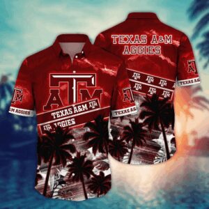 Texas A&M Aggies Black Palm Tree Hawaiian Shirt