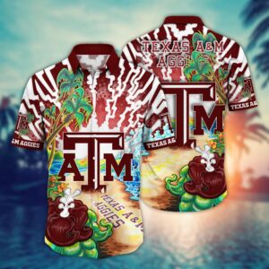 Texas A&M Aggies Thunder Strike Beach Palm Tree Hawaiian Shirt