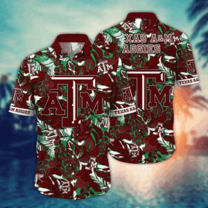 Texas A&M Aggies Tropical Floral Leaf Hawaiian Shirt