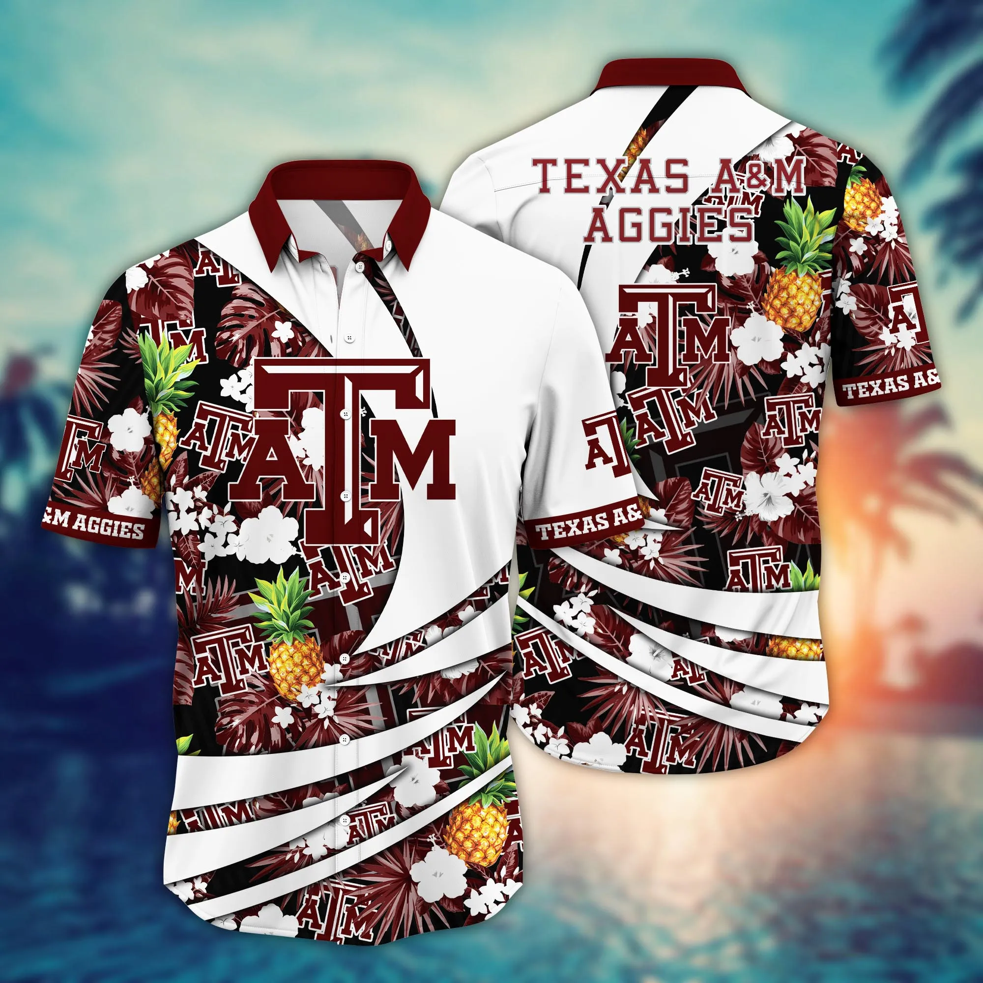 Texas A&M Aggies Tropical Pineapple Flowers Hawaiian Shirt Texas A&M Aggies Tropical Pineapple Flowers Hawaiian Shirt