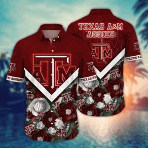 Texas A&M Aggies White Flowered Aloha Hawaiian Shirt