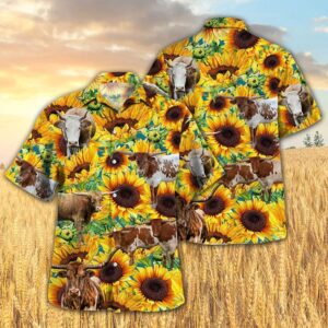 Texas Longhorns Cow Sunflowers Hawaiian Shirt