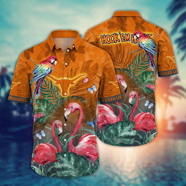 Texas Longhorns Flamingo Couple Hawaiian Shirt Texas Longhorns Flamingo Couple Hawaiian Shirt