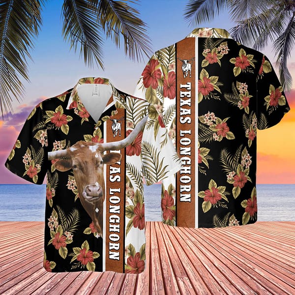 Texas Longhorns Funy Cows Floral Hawaiian Shirt Texas Longhorns Funy Cows Floral Hawaiian Shirt