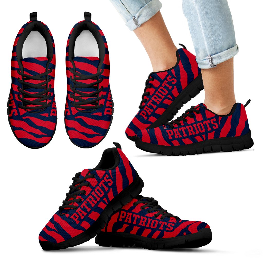 Tiger Skin Stripes Pattern Print New England Patriots Sneakers Tiger Skin Stripes Pattern Print New England Patriots Sneakers
