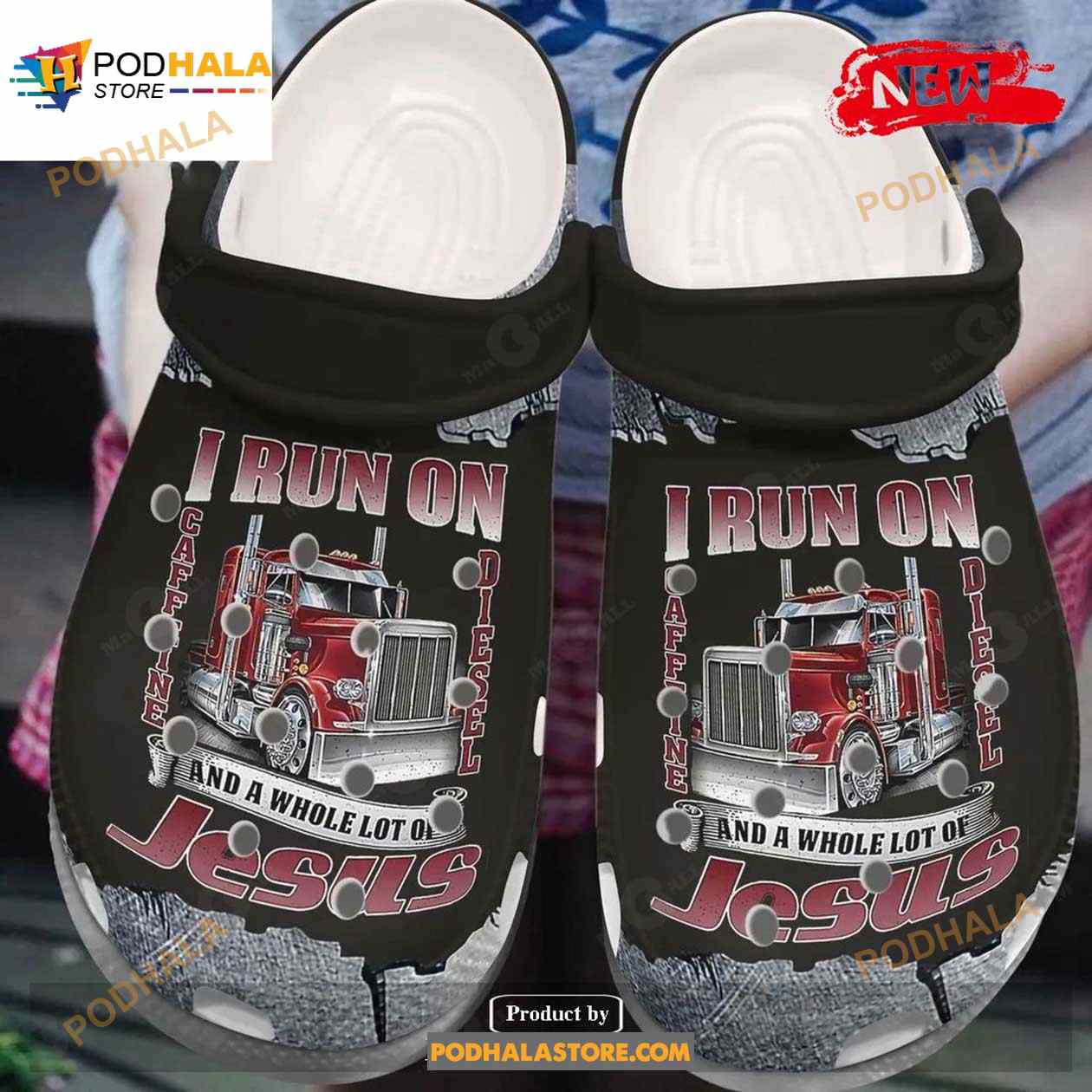 Trucker – I Run On Caffein Diesel And A Whole Lot Of Jesus Crocs Classic Clog Shoes Trucker – I Run On Caffein Diesel And A Whole Lot Of Jesus Crocs Classic Clog Shoes
