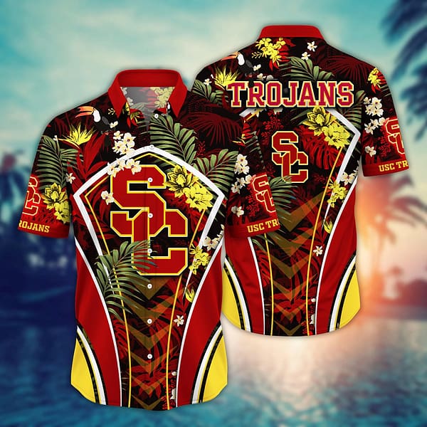 USC Trojans Tropical Leaf Armor Design Hawaiian Shirt USC Trojans Tropical Leaf Armor Design Hawaiian Shirt