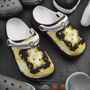 Versace Barocco Brand Black Gold Crocband Clog Shoes