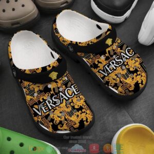 Versace Black Gold Crocband Clog Shoes