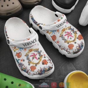 Versace Flowers White Crocband Clog Shoes
