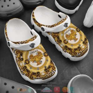 Versace Gold Crocband Clog Shoes