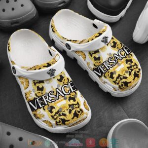 Versace Luxury Brand White Yellow Crocband Clog Shoes