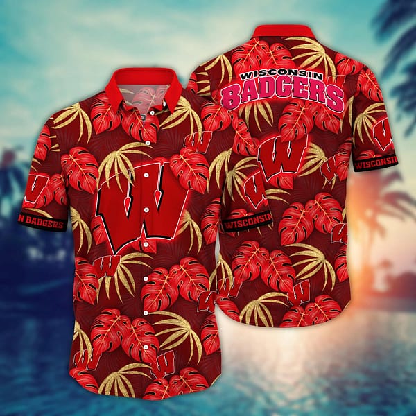 Wisconsin Badgers Tropical Leaf Hawaiian Shirt Wisconsin Badgers Tropical Leaf Hawaiian Shirt