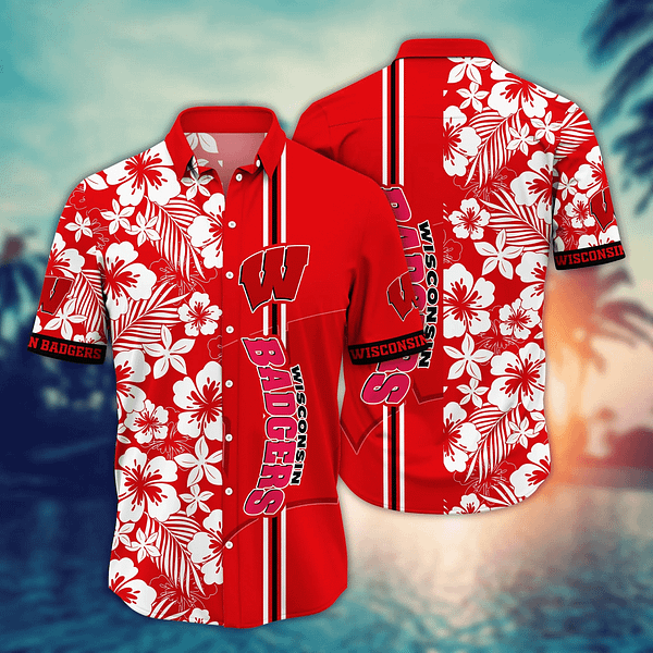 Wisconsin Badgers White Aloha Floral Hawaiian Shirt Wisconsin Badgers White Aloha Floral Hawaiian Shirt